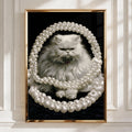 Persian Cat with Pearls Wall Art, Elegant Home Decor, Unique Cat Portrait, Pet Lover Gift