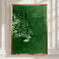 Jaguar Portrait Poster, Green Wild Cat Wall Art, Modern Animal Print