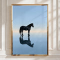 Black Stallion Reflection Water Poster, Minimalist Horse Wall Art Print