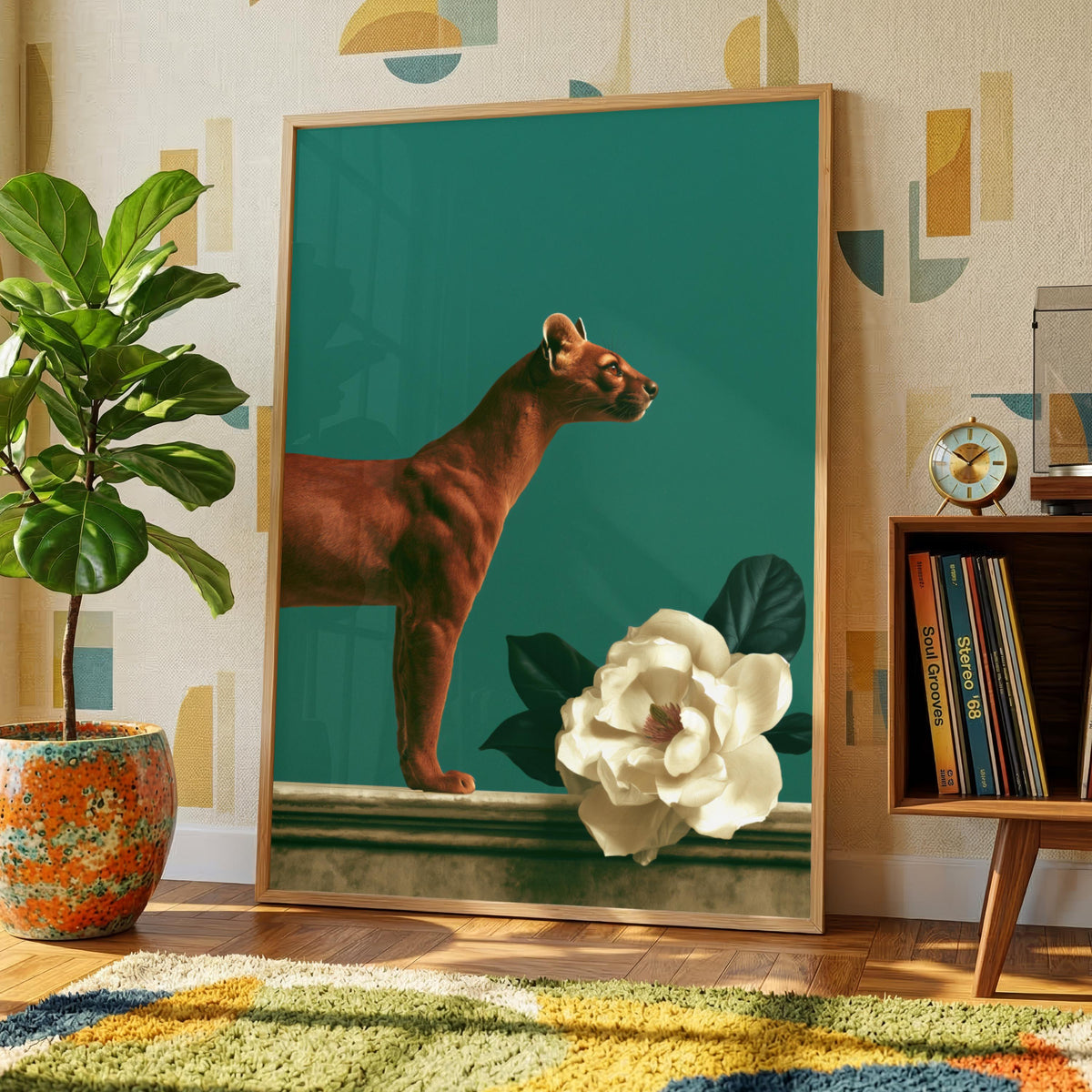 Fossa & Magnolia Poster, Dark Green Animal Wall Art, Botanical Print