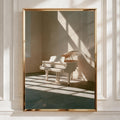 White Grand Piano Sunlight Poster, Minimalist Music Room Art Print
