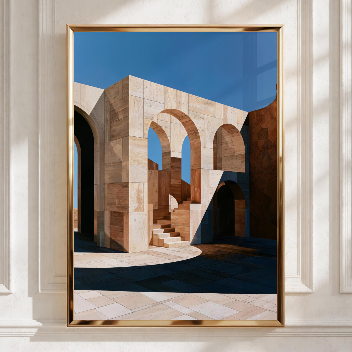 Travertine Arch Architecture Poster, Stone Arches Print, Minimalist Wall Art