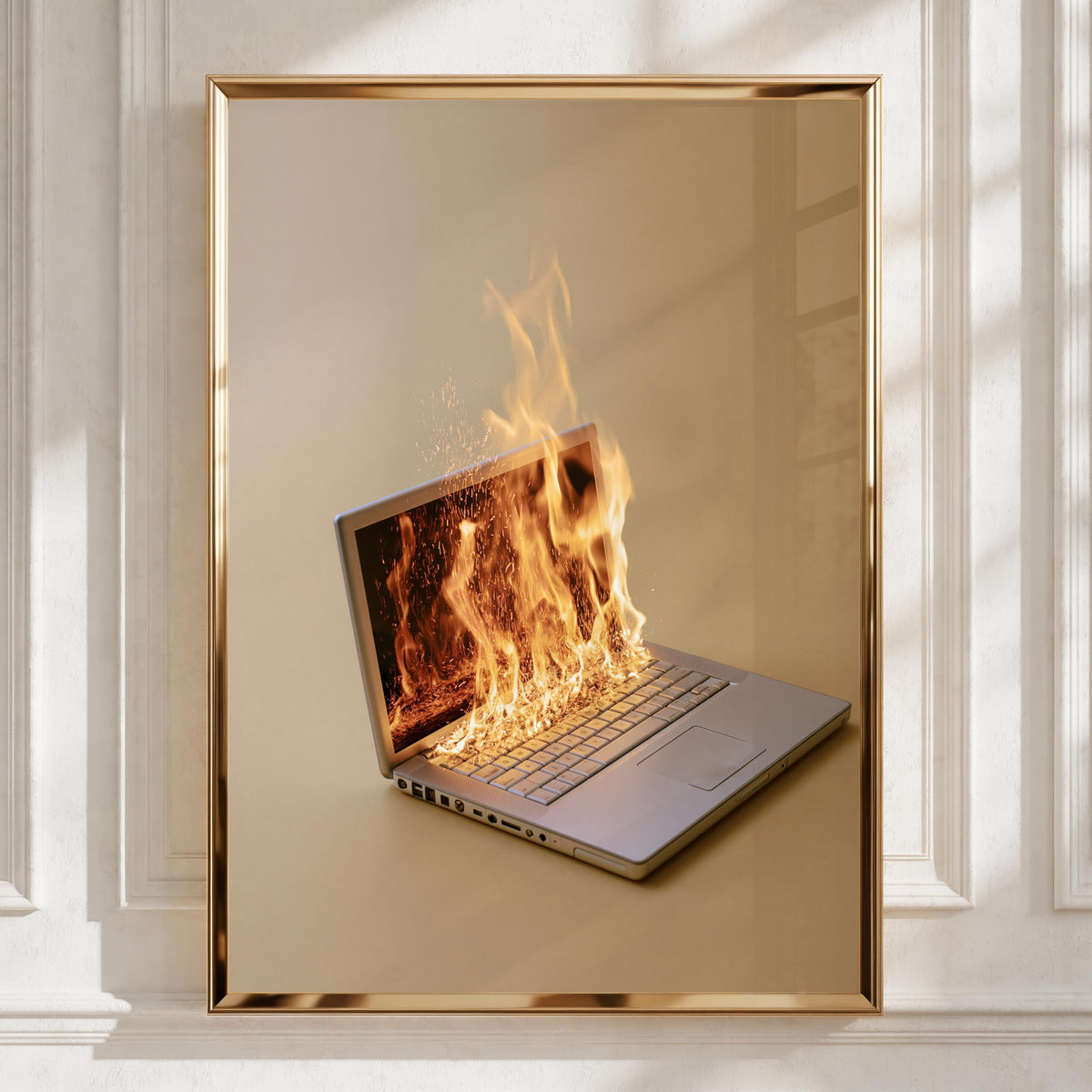 Burning Laptop Fire Poster, Tech Humour Wall Art, Office Decor