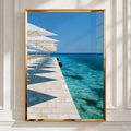 Beach Parasols Symmetry Poster, Mediterranean Seafront, Coastal Wall Art Print