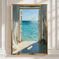 Open Door Sea View Poster, Coastal Ocean Print, Mediterranean Wall Art