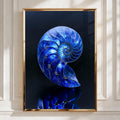 Sapphire Nautilus Shell Poster, Blue Spiral Art Print, Ocean Nature Wall Art