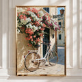 Bicycle Flowers Street Poster, Mediterranean Wall Art, Bougainvillea Print