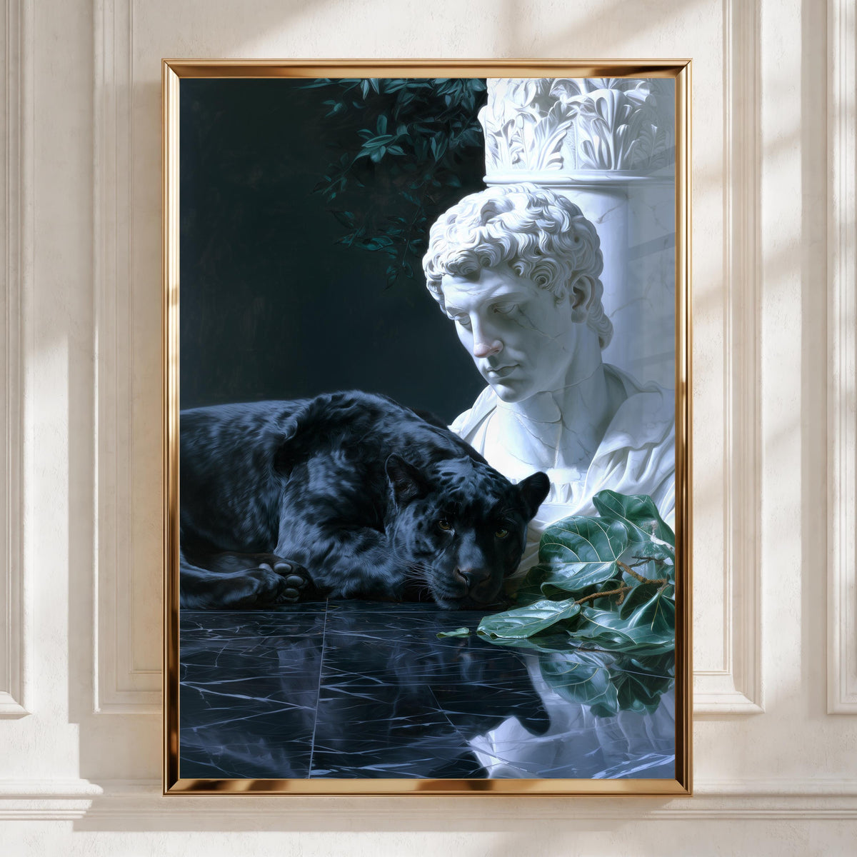 Black Panther Statue Poster, Greek Bust Marble Art Print, Dark Moody Wall Art