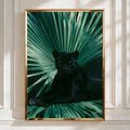 Black Panther Palm Leaf Poster, Tropical Wildlife Wall Art, Dark Jungle Print