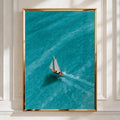 Sailboat Clear Turquoise Sea Poster, Aerial Ocean Wall Art, Nautical Print