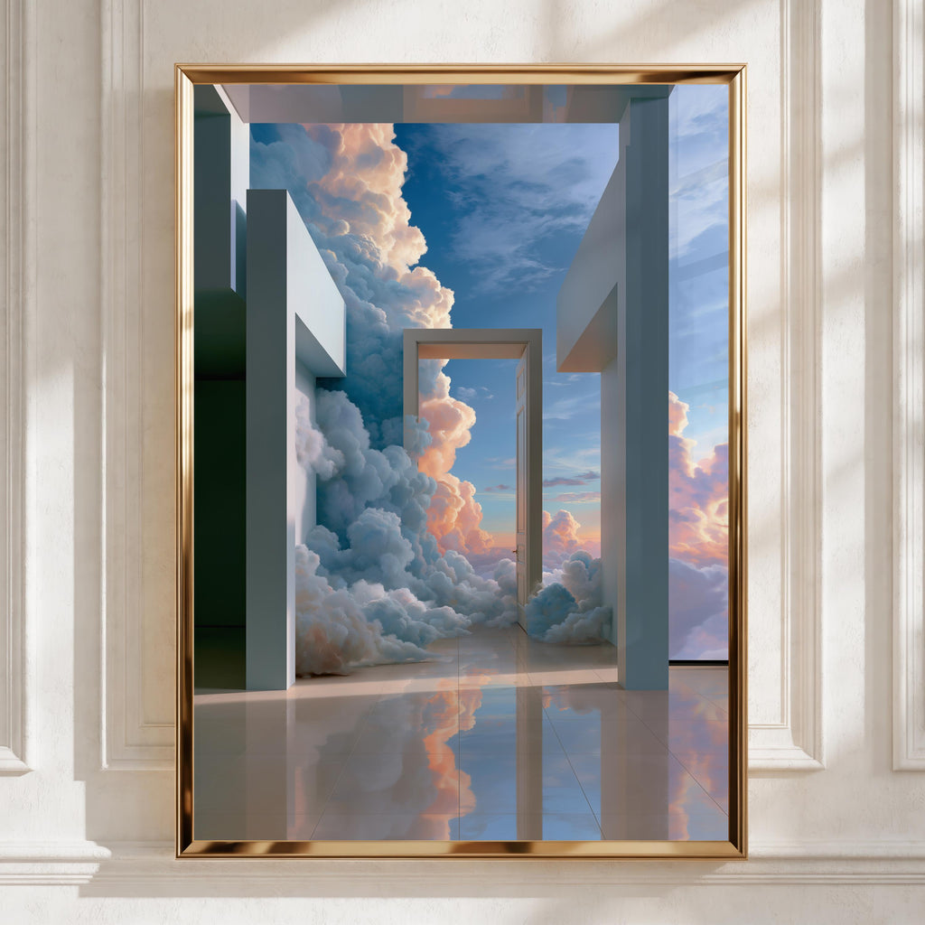 Heavenly Passageway Cloud Door Poster, Surreal Sky Art Print, Dreamy