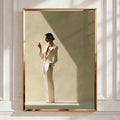 Woman White Tuxedo Cocktail Poster, Elegant Fashion Wall Art, Minimalist Print