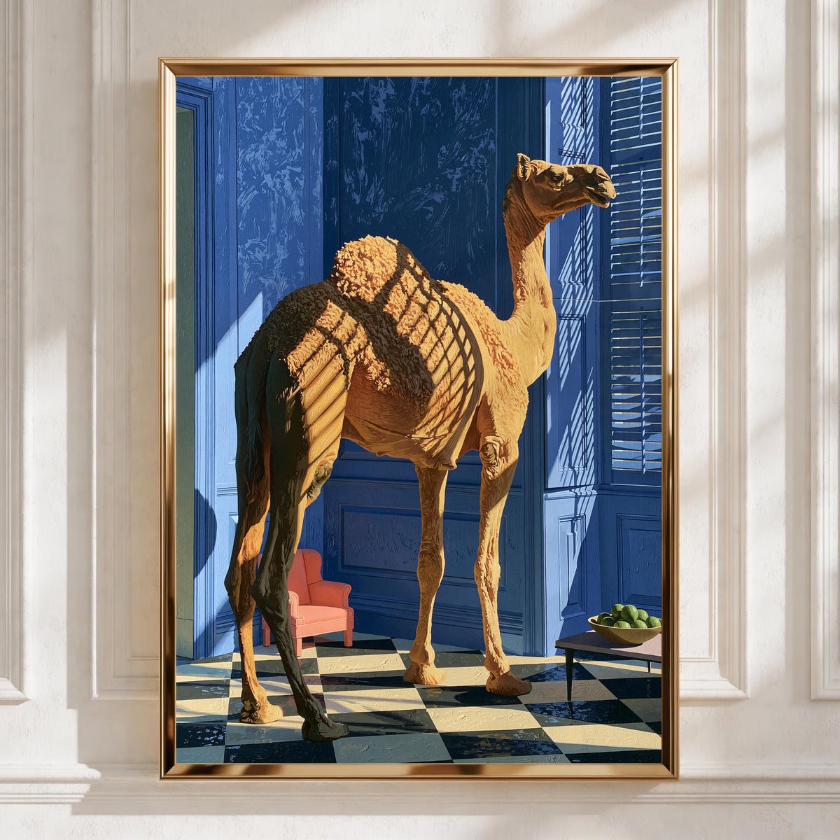 Camel in Blue Room Art Print, Unique Wall Decor, Vibrant Minimalism, Contemporary Home Design