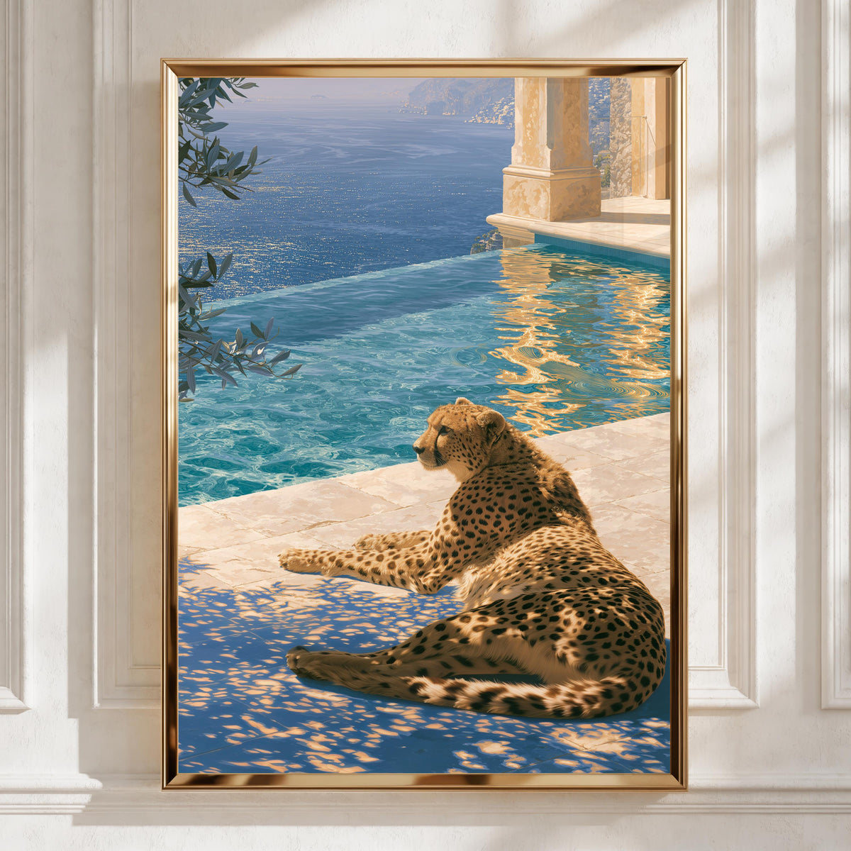Cheetah by Poolside, Exotic Animal Art Print, Modern Wall Decor for Living Room