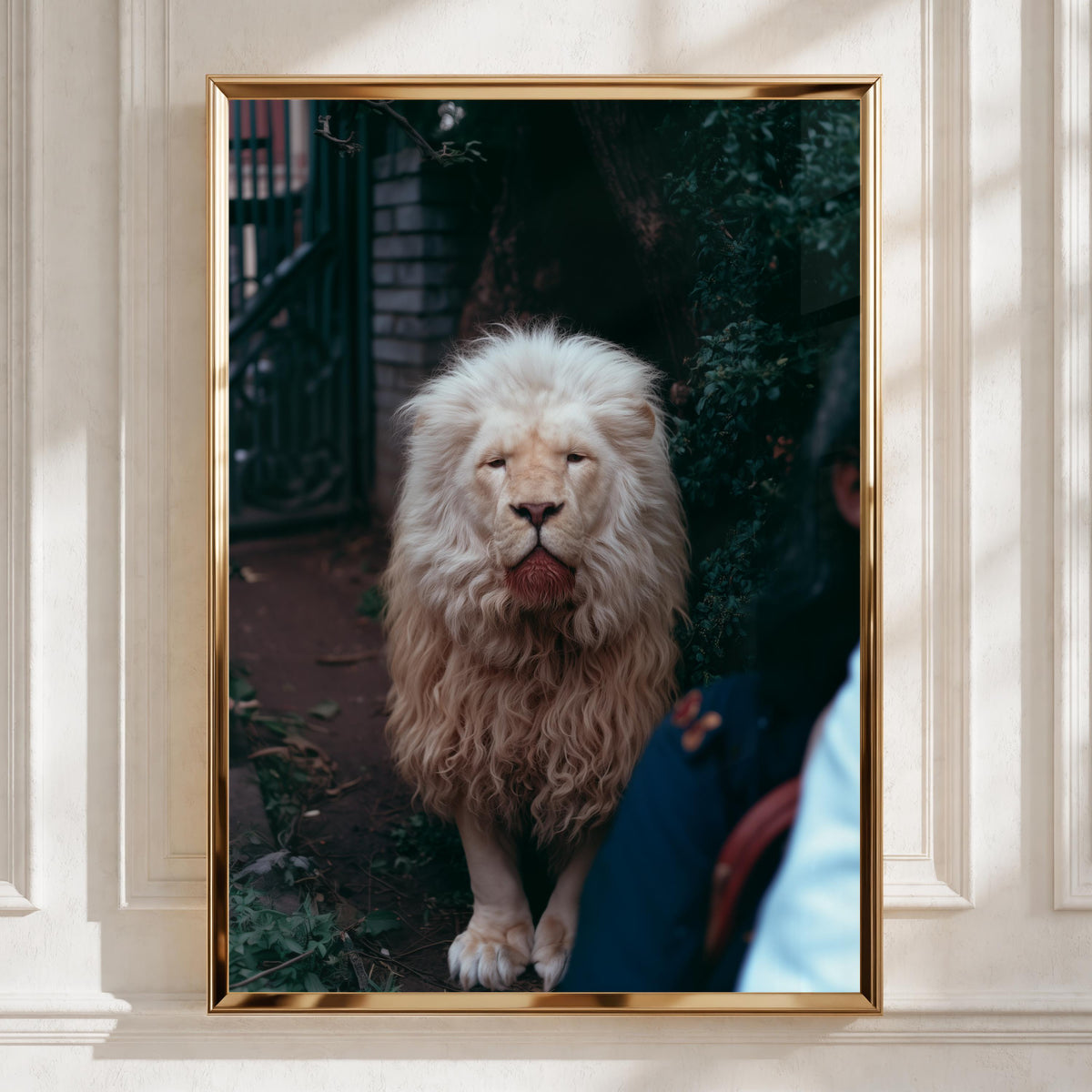 White Albino Lion Portrait Poster, Rare Big Cat Wall Art, Wildlife Print