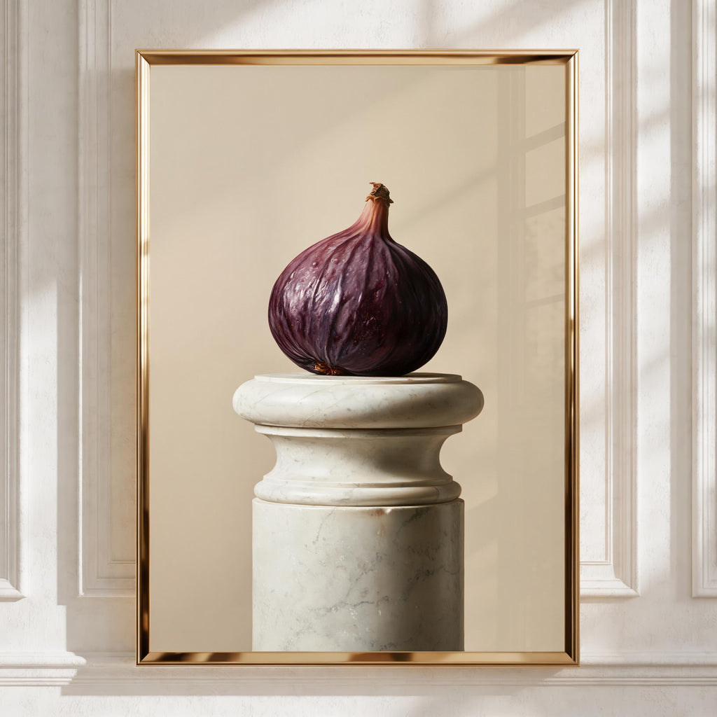 Fig on Marble Pedestal Wall Art Poster, Still Life Print, Minimalist Kitchen