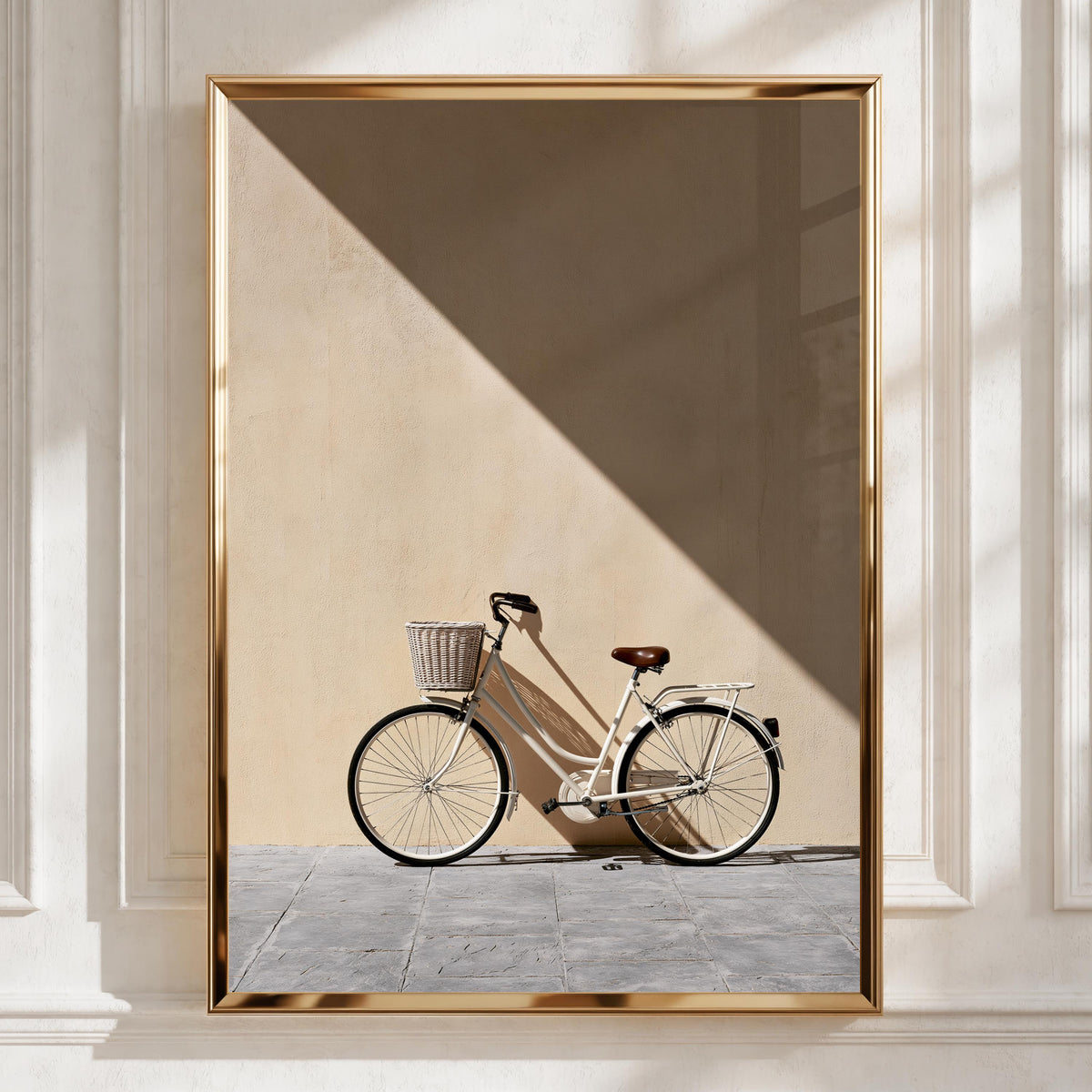 Vintage Bicycle Sun Shadow Wall Art Poster, Minimalist Beige Photography Print