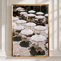 Italian Piazza White Umbrellas Wall Art Poster, Mediterranean Cafe Print
