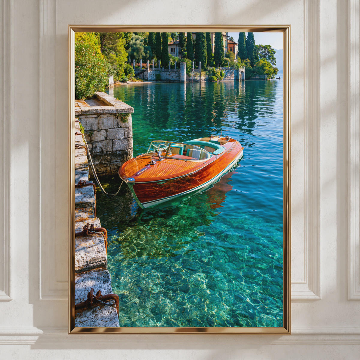Luxury Wooden Speedboat Lake Como Italy, Wall Art Poster, Vintage Style