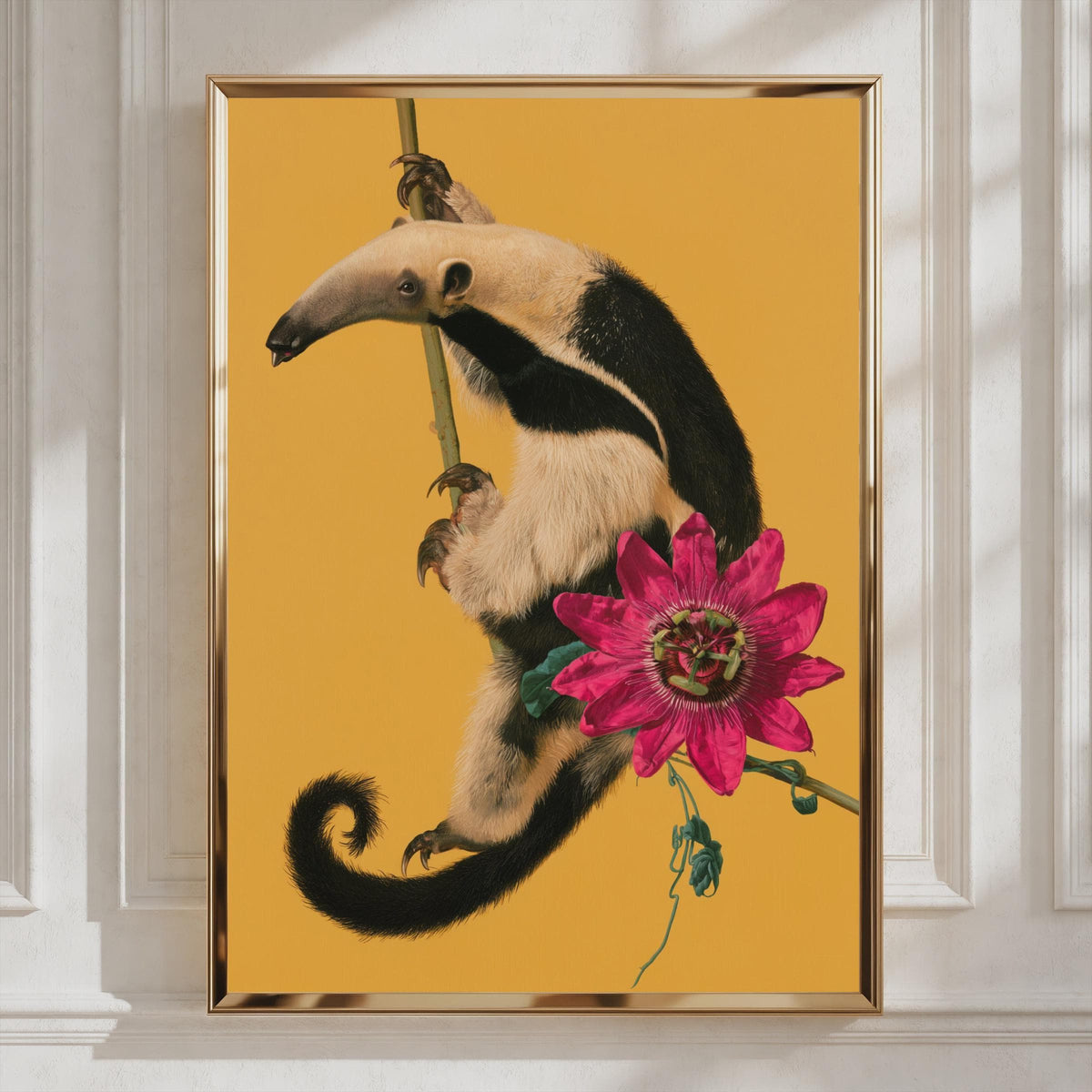 Anteater & Passion Flower Poster, Tropical Wildlife Wall Art Print