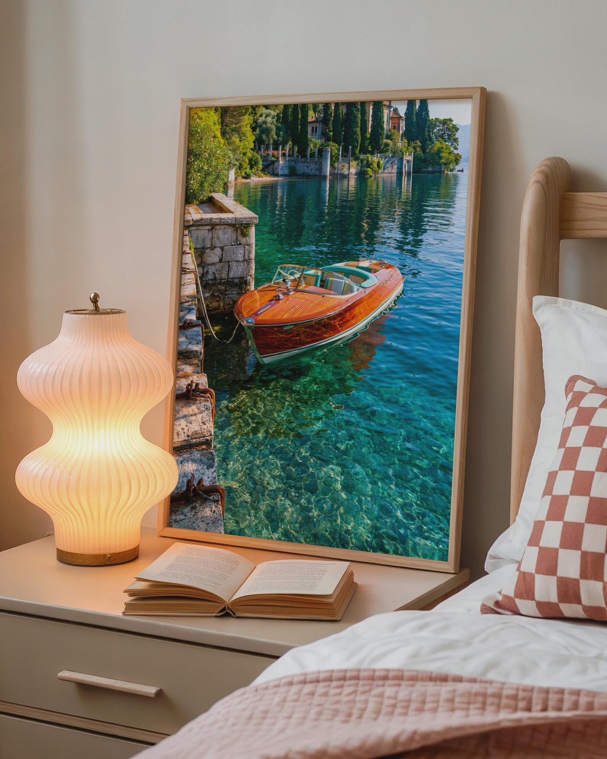 Luxury Wooden Speedboat Lake Como Italy, Wall Art Poster, Vintage Style