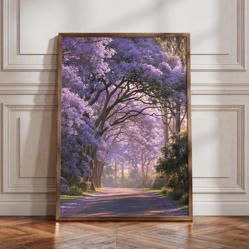Jacaranda Tree Boulevard Poster, Purple Floral Wall Art, Botanical Print