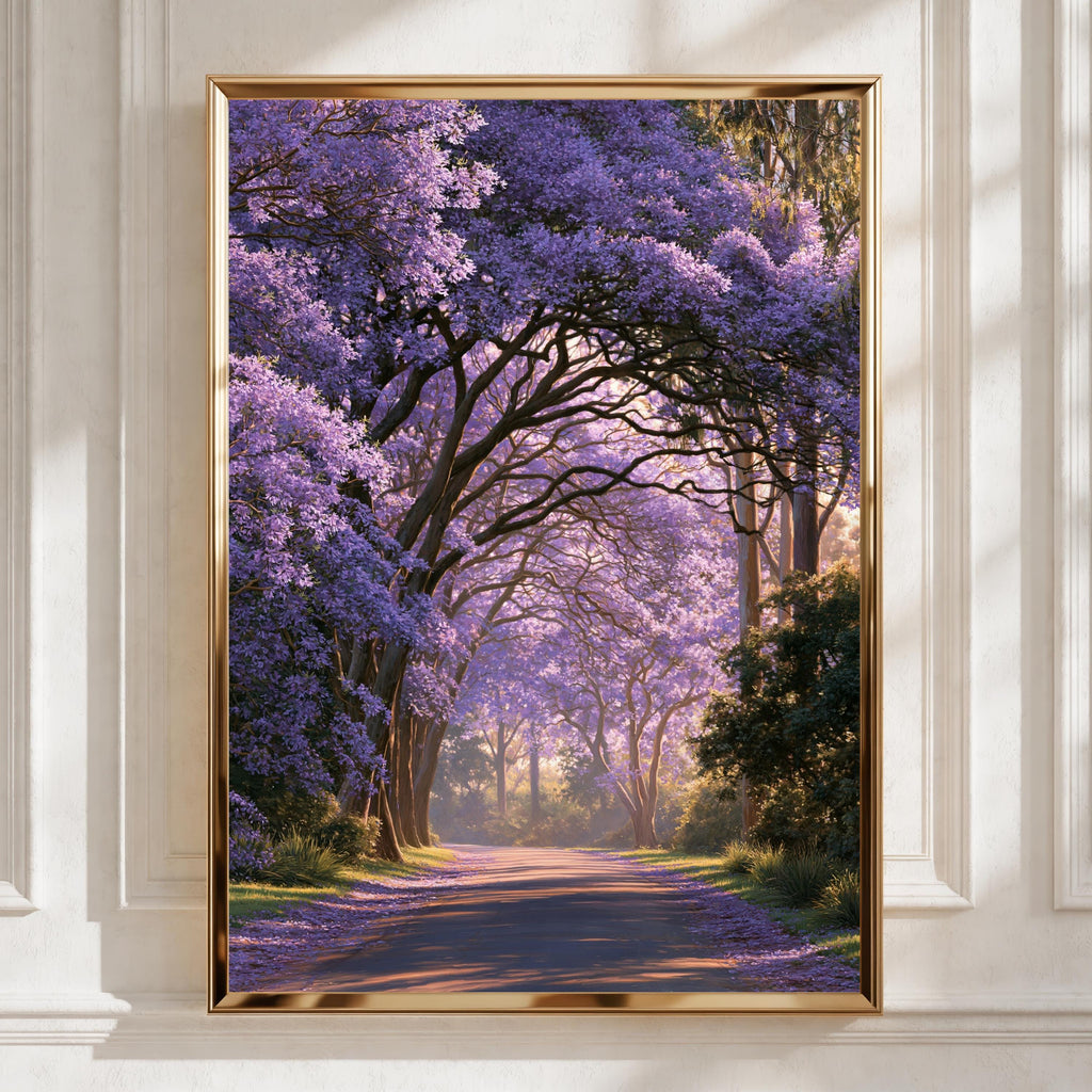 Jacaranda Tree Boulevard Poster, Purple Floral Wall Art, Botanical Print