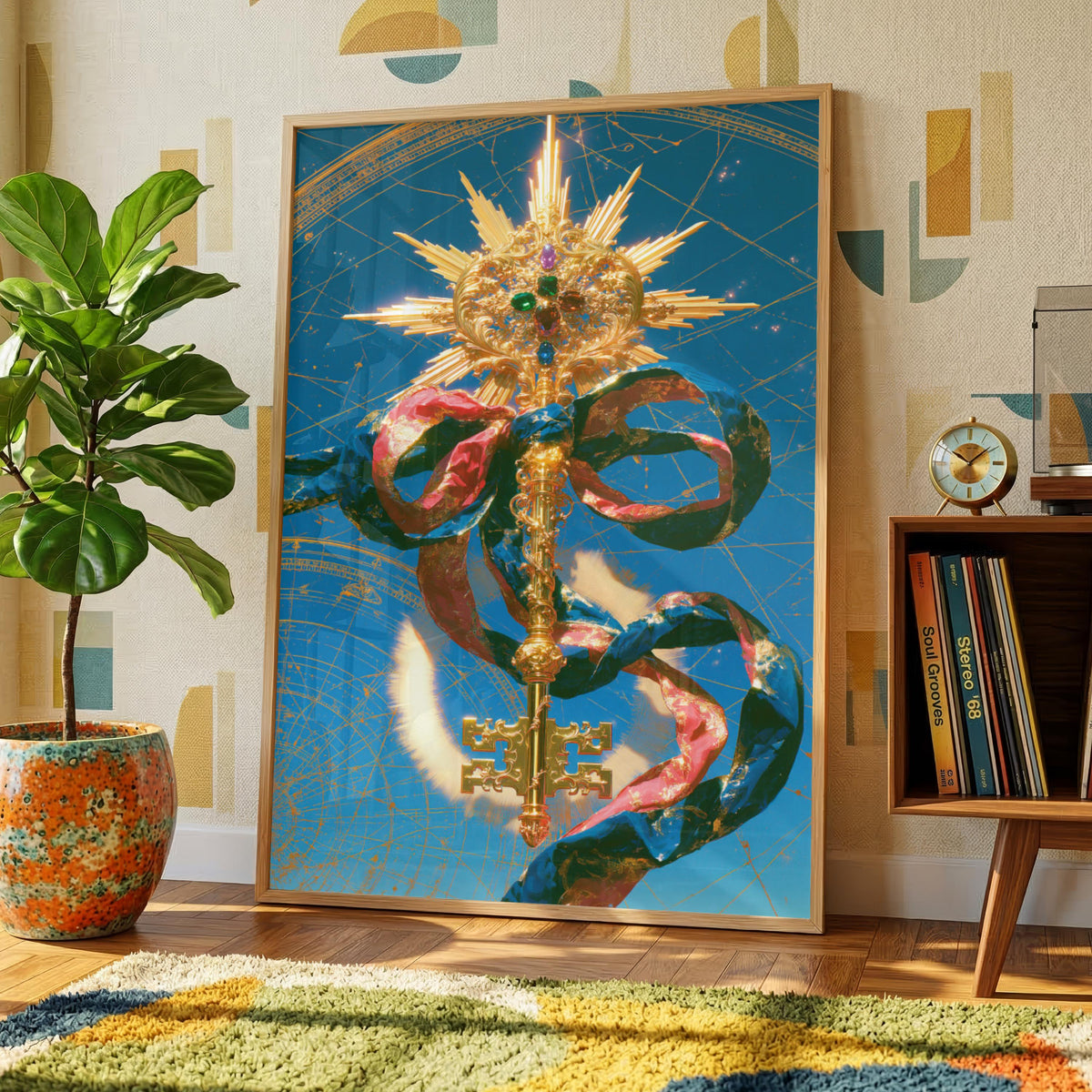 Ornate Gold Key Print, Celestial Key Wall Art, Mystical Baroque Decor