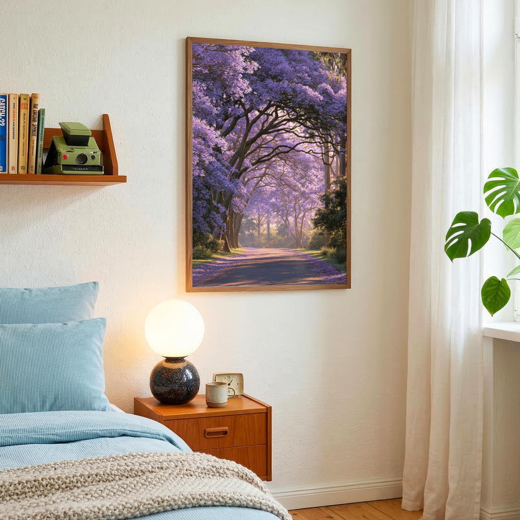 Jacaranda Tree Boulevard Poster, Purple Floral Wall Art, Botanical Print