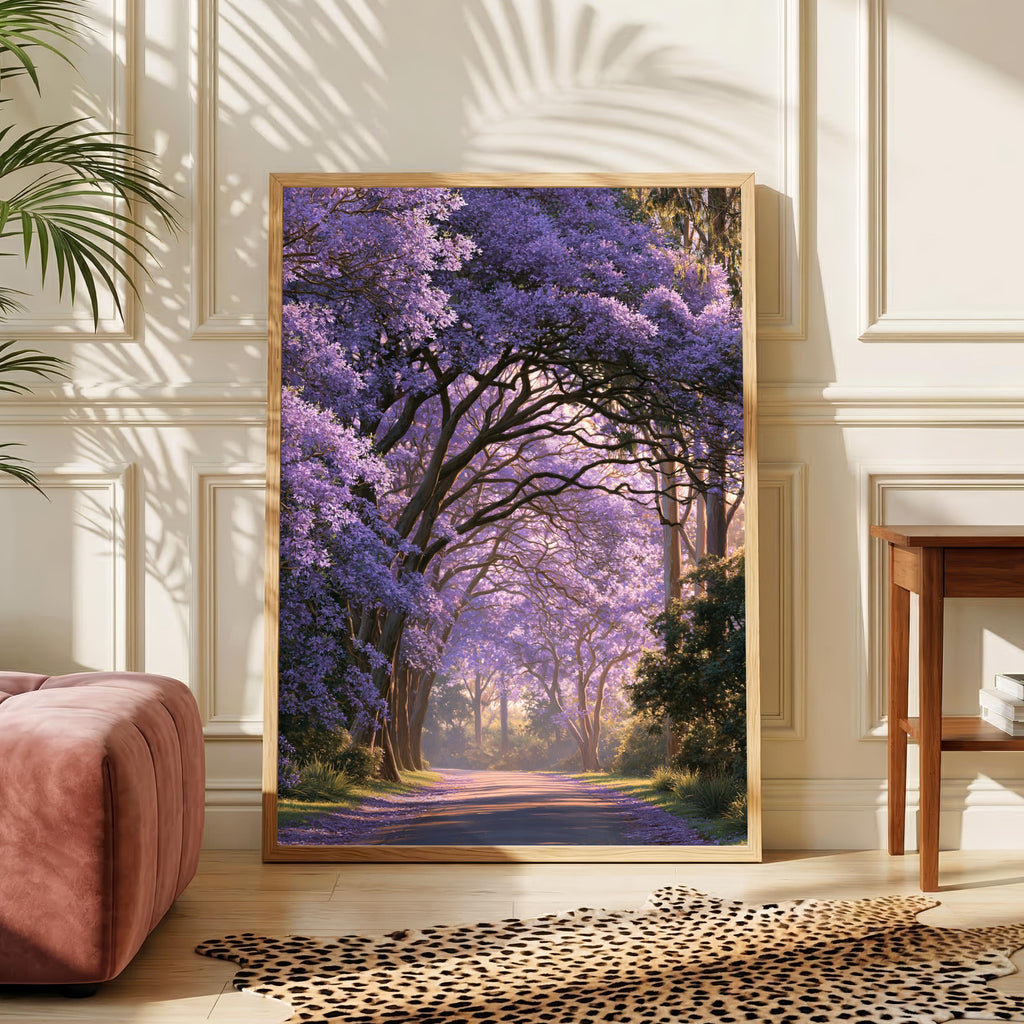 Jacaranda Tree Boulevard Poster, Purple Floral Wall Art, Botanical Print