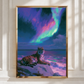 Tiger Aurora Borealis Poster, Northern Lights Wildlife Art Print, Vivid Night Sky