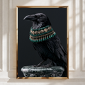 Raven With Green Jewelled Necklace Wall Art Poster, Dark Gothic Bird Print