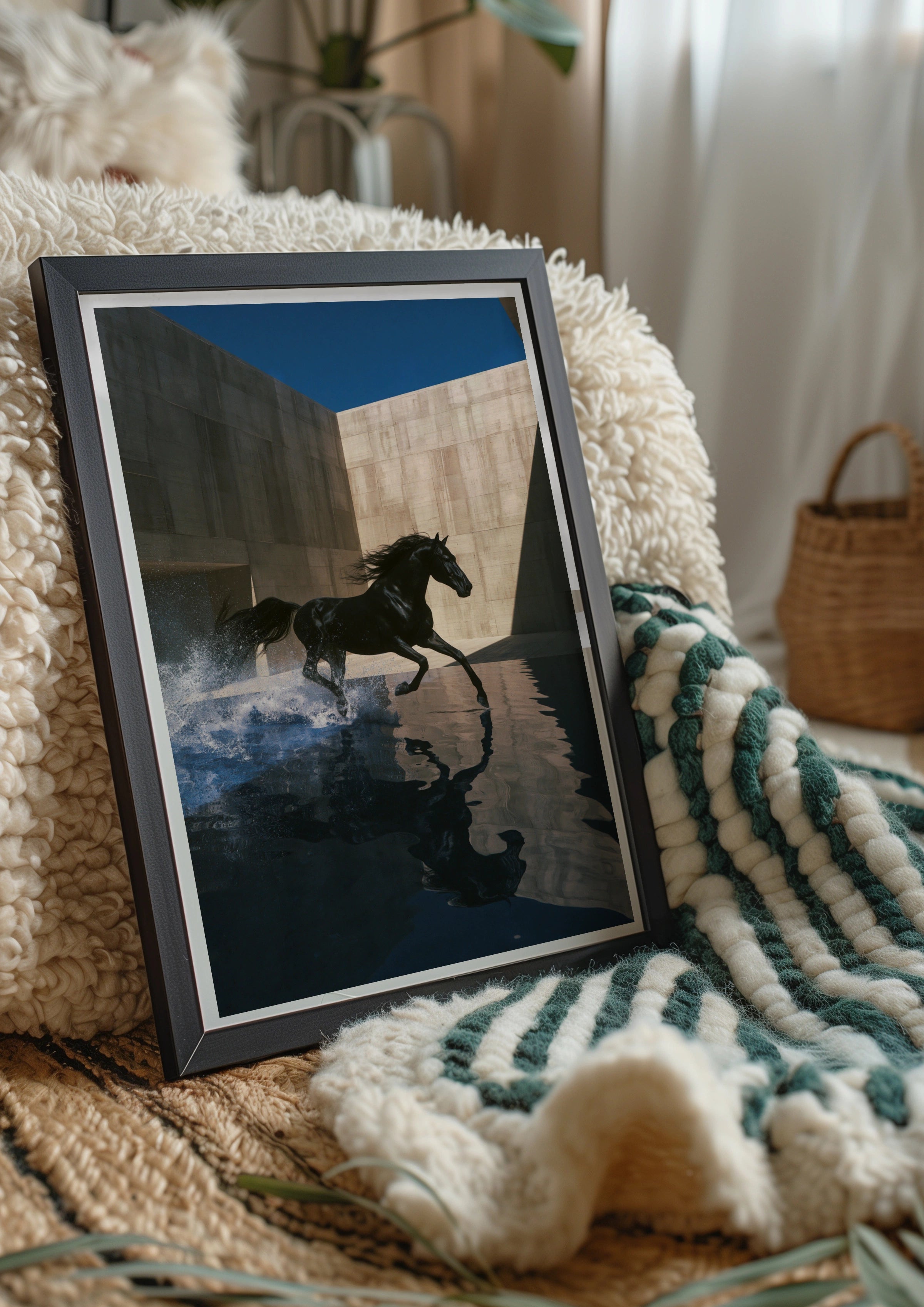 Black Horse Splash Water Poster, Running Stallion Wall Art, Modern Equine Print