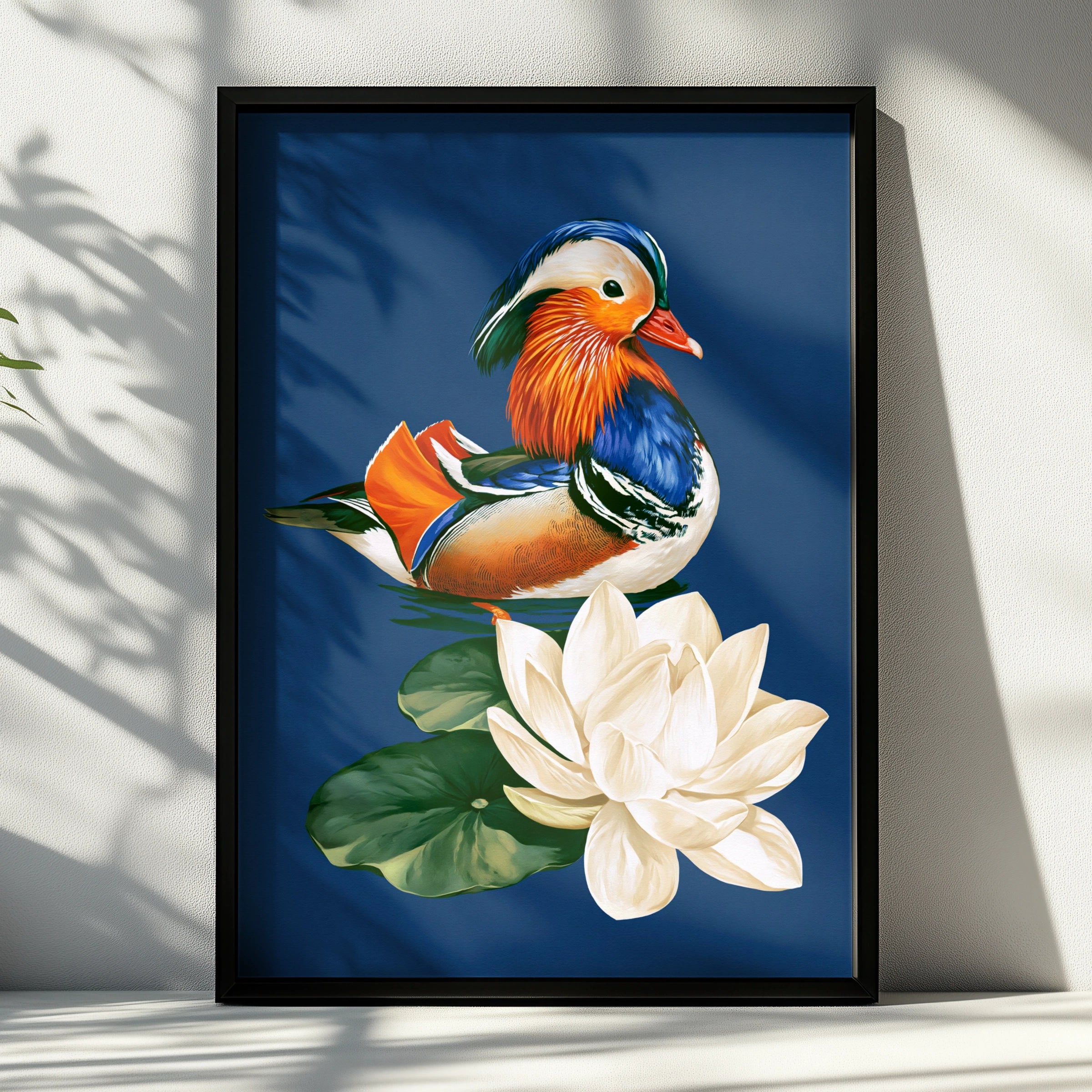 Mandarin Duck Lotus Flower Poster, Colourful Bird Wall Art, Oriental Style Print