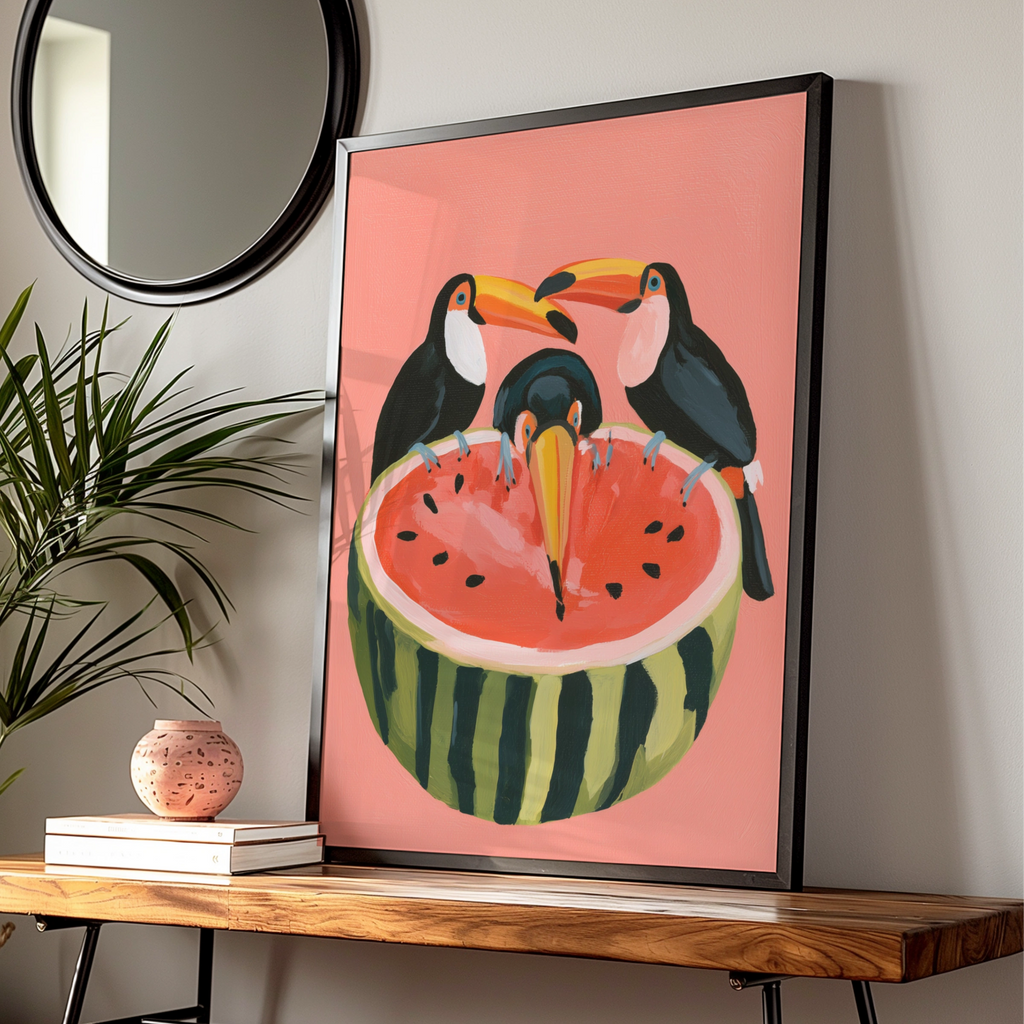 Toucans Watermelon Poster, Tropical Bird Wall Art, Bold Colourful Print