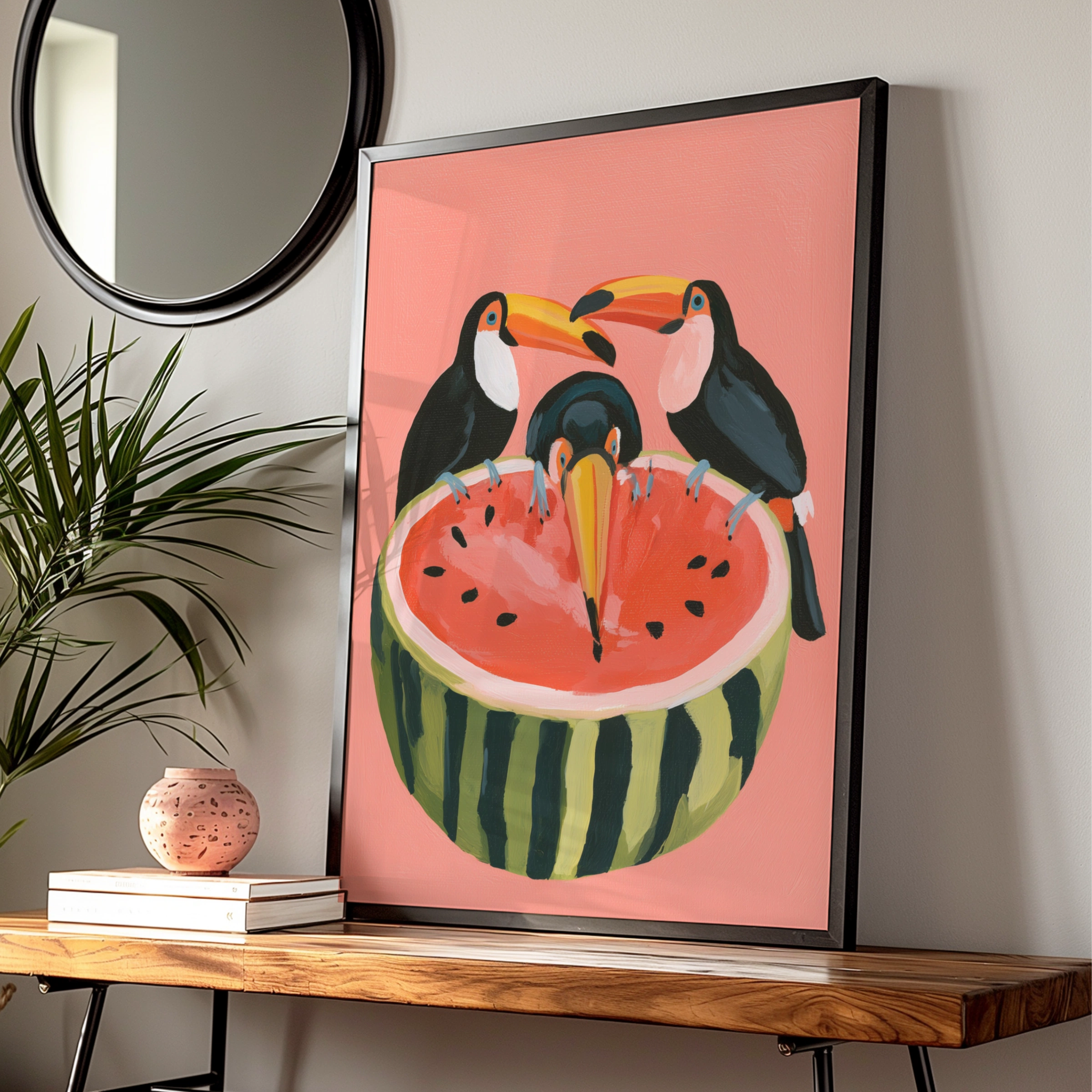 Toucans Watermelon Poster, Tropical Bird Wall Art, Bold Colourful Print