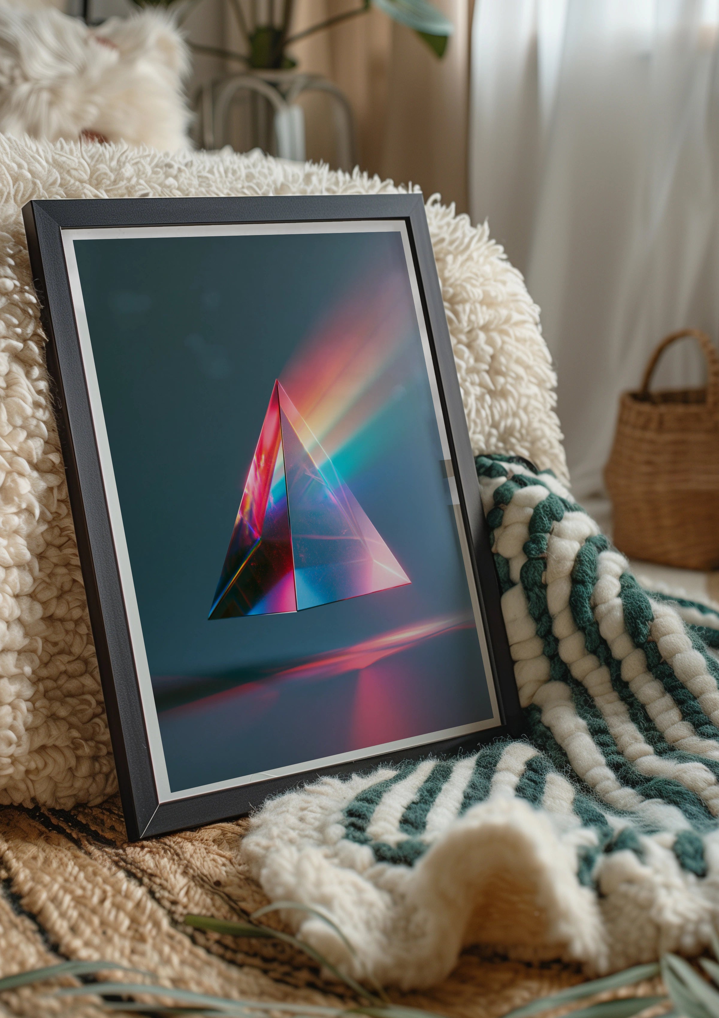 Prism Light Crystal Pyramid Poster, Rainbow Refraction Wall Art, Modern Abstract Print