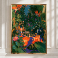Raccoons Playing Chess, Tropical Garden Wall Art, Maximalist Animal Poster