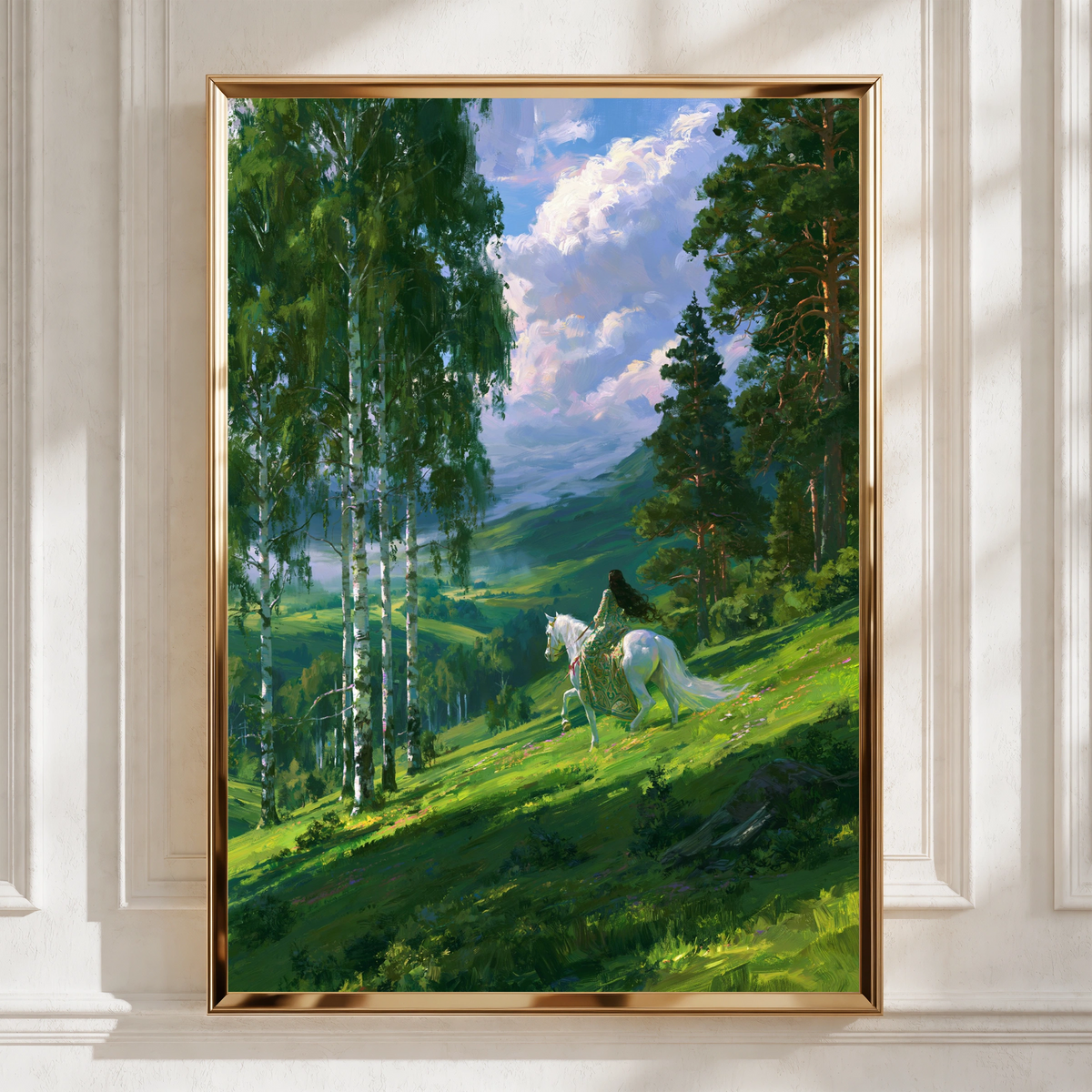Pre-Raphaelite Woman Horse Riding, Forest Valley Poster, Romantic Art Print