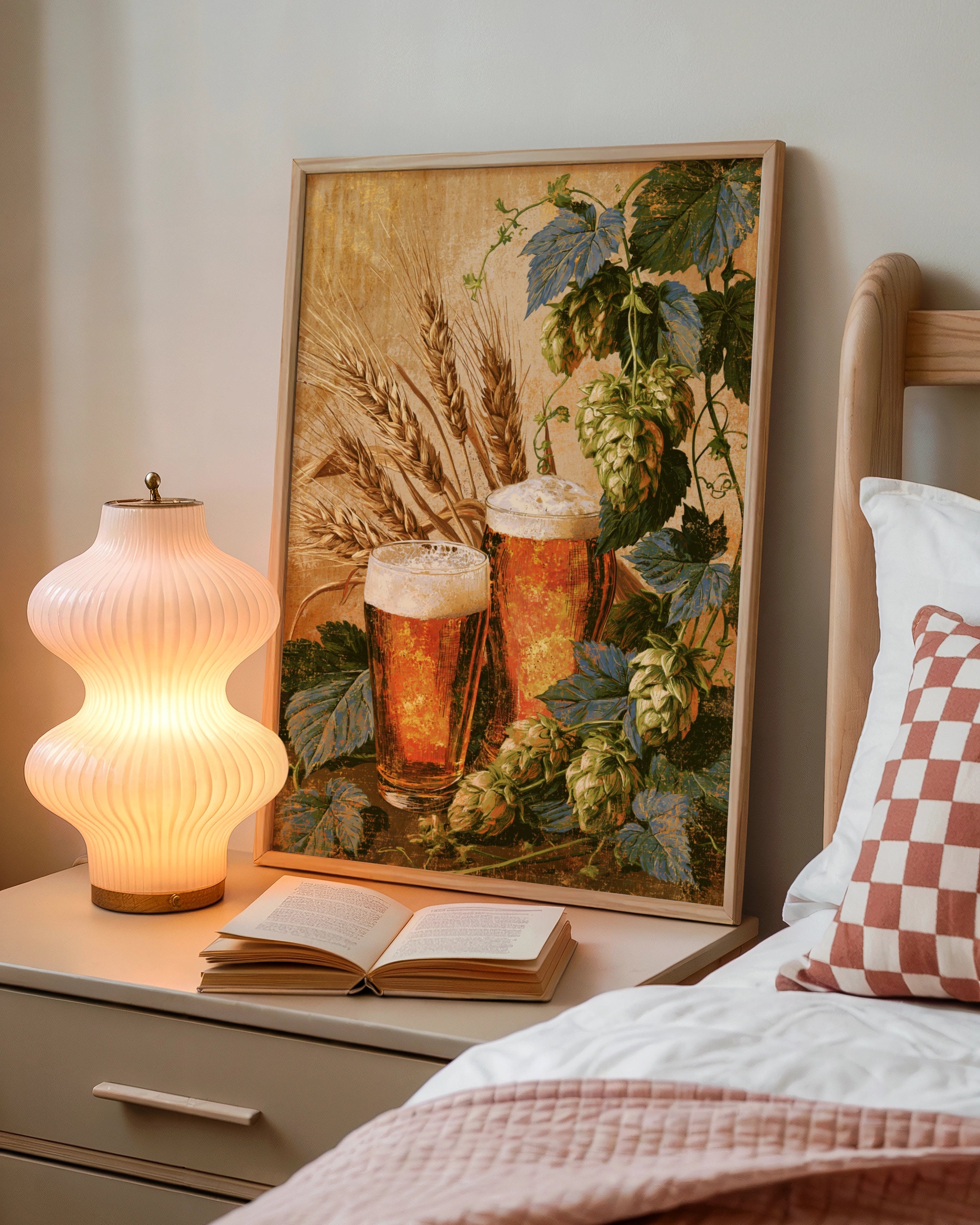 Beer Hops & Wheat Still Life Poster, Vintage Brewery Wall Art Print