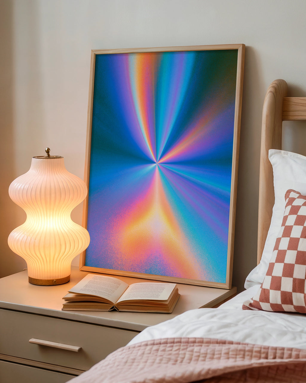 Gradient Spiritual Light Burst Poster, Rainbow Rays Abstract Wall Art Print