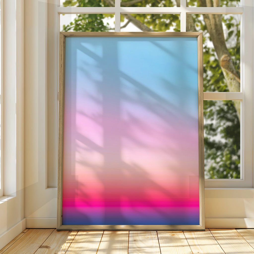 Sunset Gradient Sky Poster, Pink Blue Ombre Abstract Wall Art Print