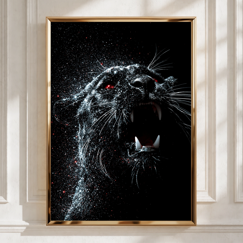 Black Panther Red Eyes Poster, Roaring Big Cat, Dark Dramatic Wall Art