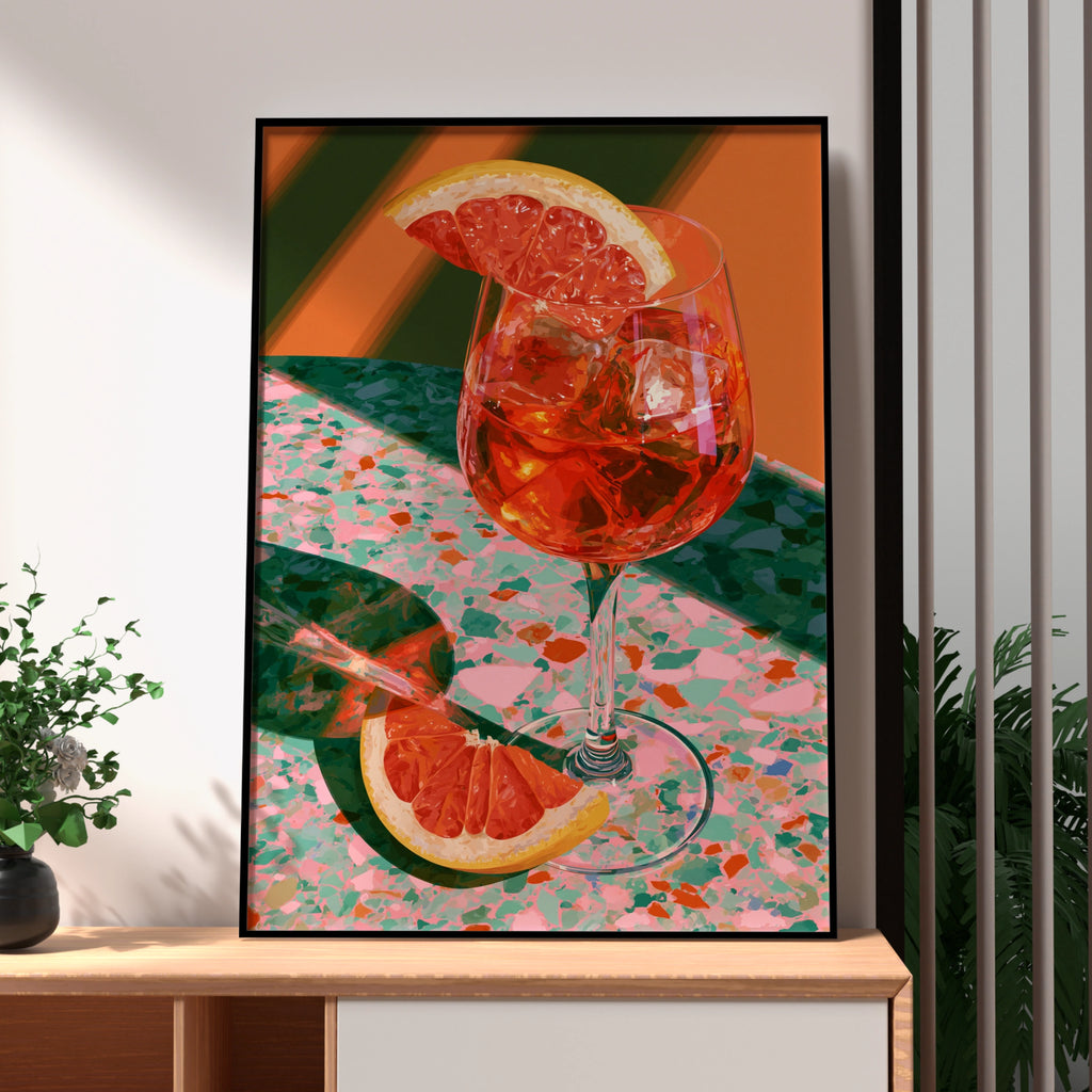 Spritz Cocktail Orange Red Poster, Terrazzo Bar Art, Retro Kitchen Print