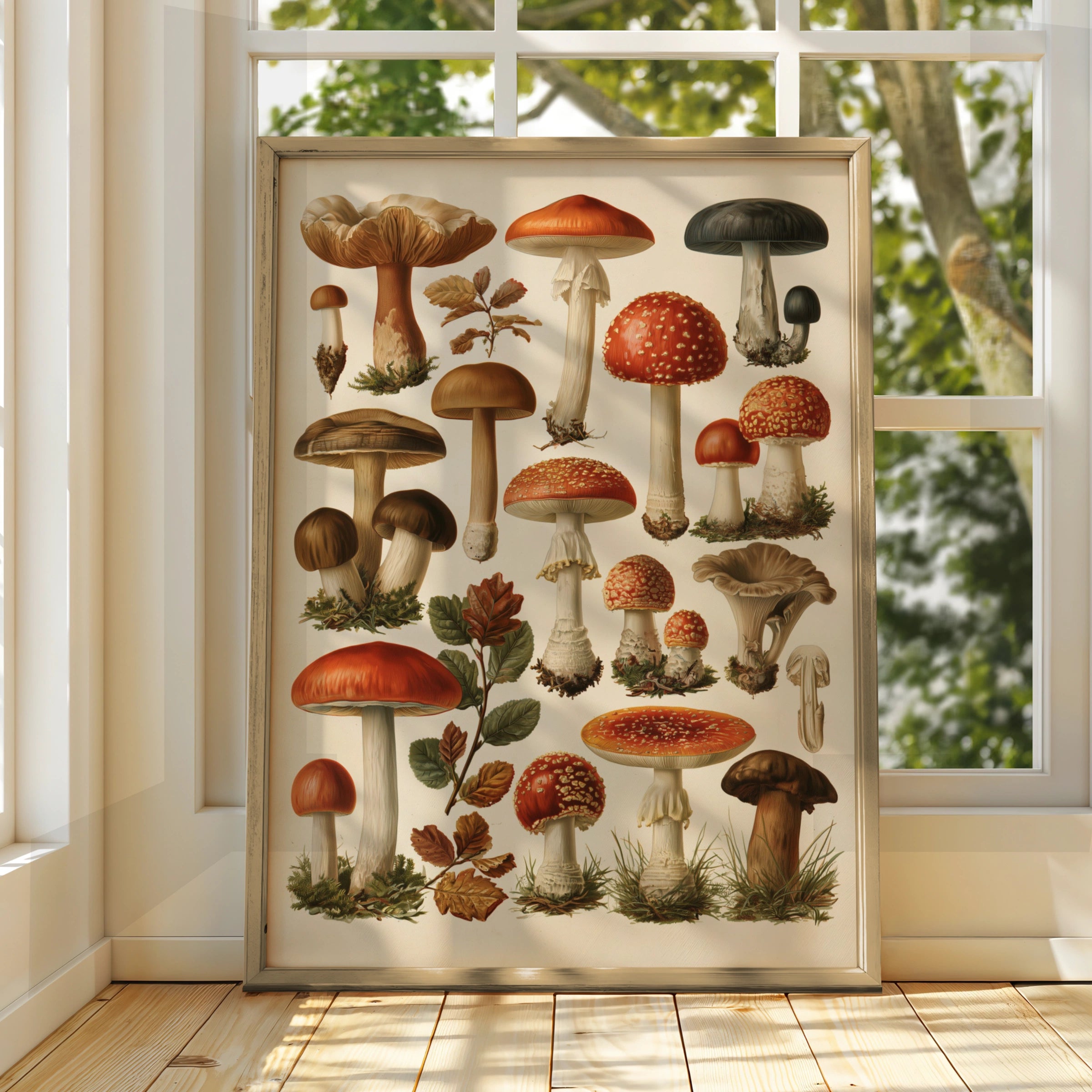 Mushrooms Botanical Illustration Poster, Vintage Fungi Wall Art Print
