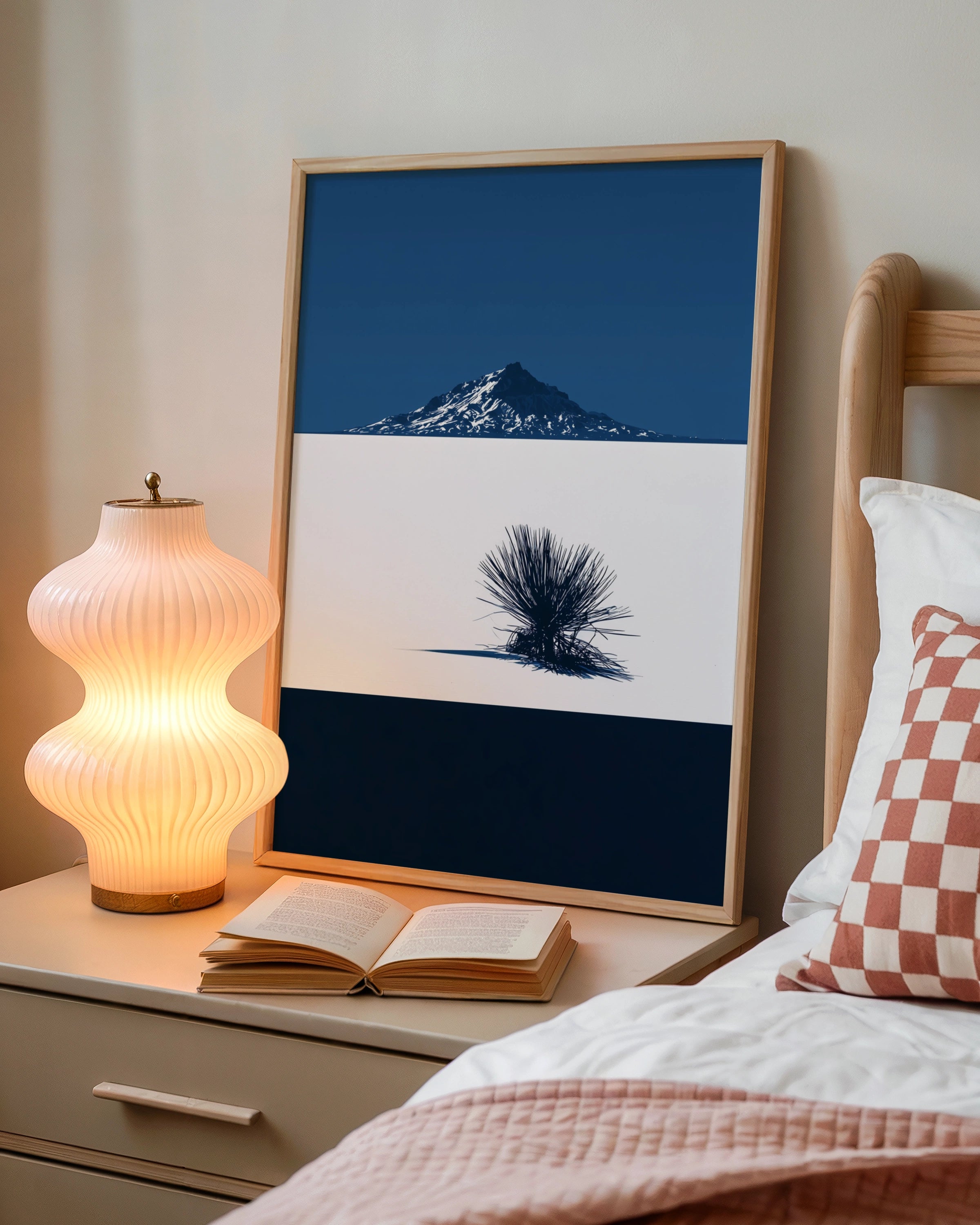 Desert Mountain Blue Poster, Minimalist Yucca Wall Art, Modern Nature Print