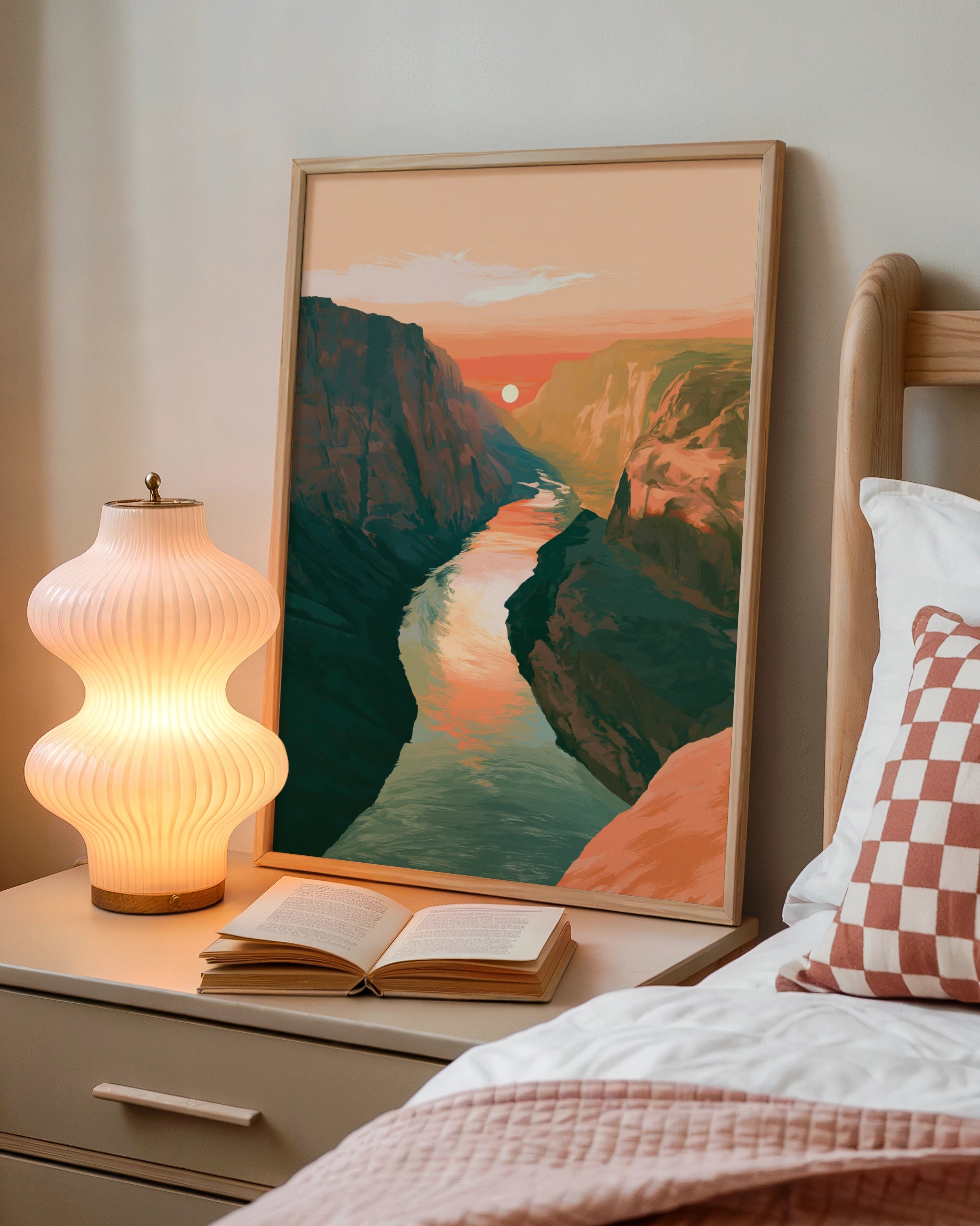 Canyon Sunset River Poster, Boho Landscape Wall Art, Terracotta Print