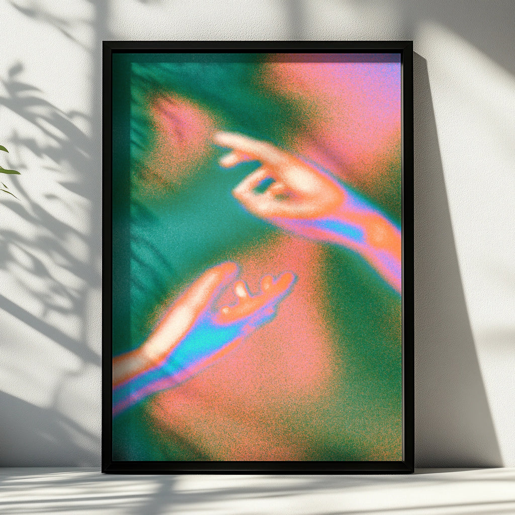 Psychedelic Hands Reaching Poster, Retro Love Art Print, Groovy Neon Wall Art