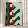 Architecture Balcony Shadow Poster, Pink Green Geometric Building Print, Minimalist
