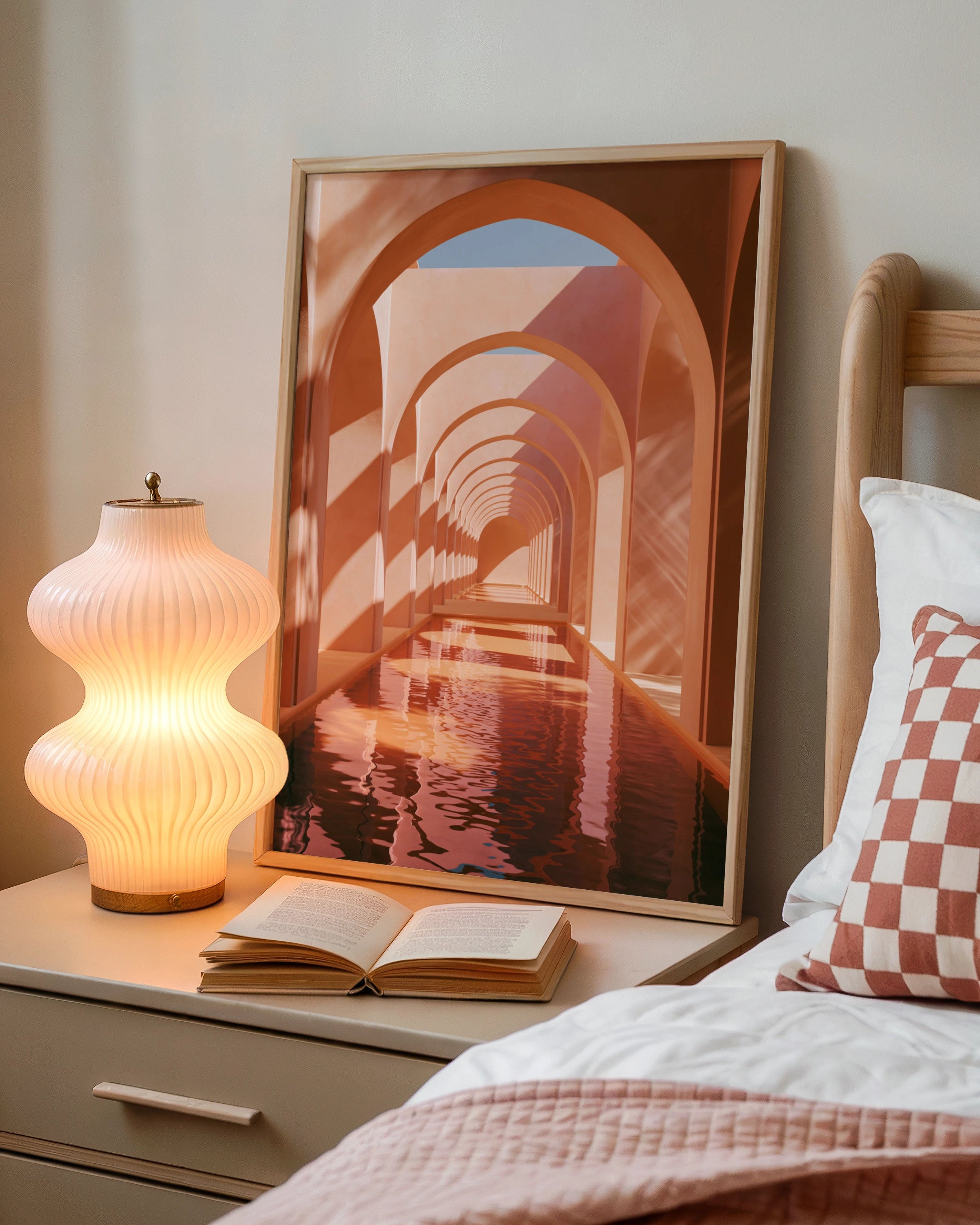 Terracotta Arch Corridor Poster, Moroccan Architecture Wall Art, Modern Print